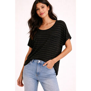 ME+EM Cotton Lurex Stripe Tee M Black Gold Stripe Relaxed Pocket Top